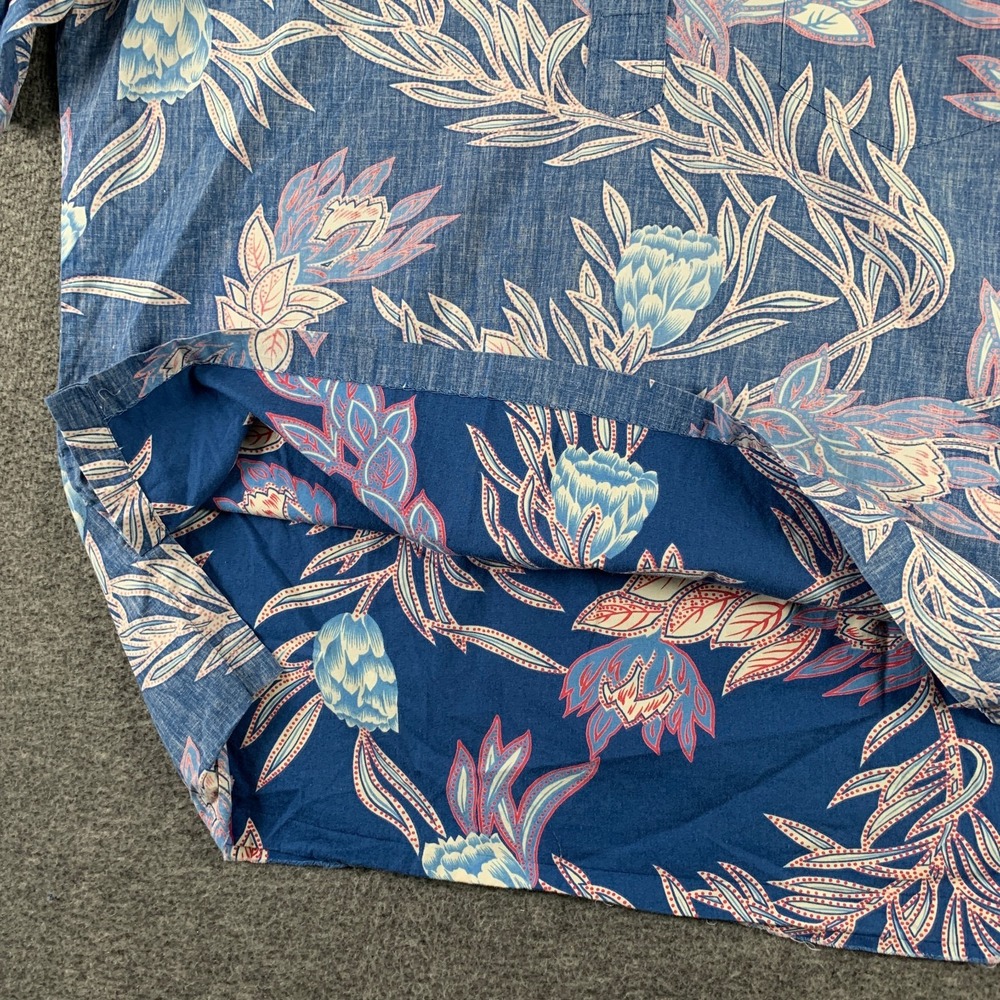 Vintage Reyn Spooner Shirt Men Large Blue Floral Reverse Print Popover - Picture 3 of 10